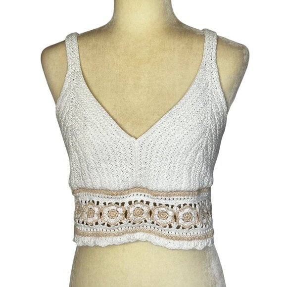 Hollister Crochet Tank Large White Cropped Festival Boho Fairy Adjustable Straps - Picture 1 of 9
